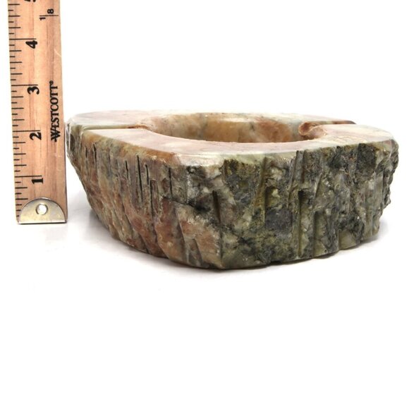 Vintage Alabaster Marble Ashtray Italy Natural Solid Stone Carved Green 70s MCM - Picture 4 of 8